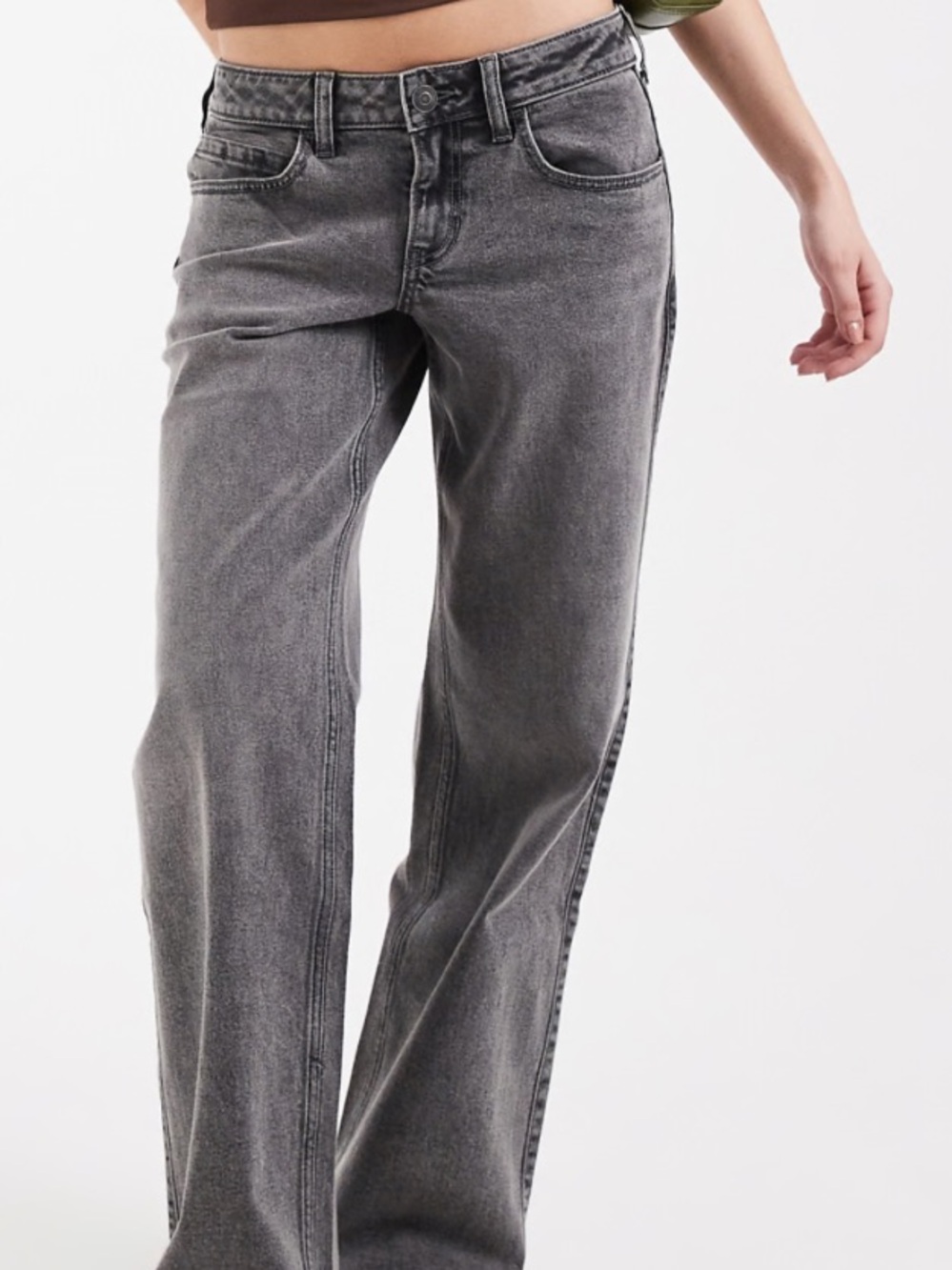 Hollister Jeans Womens 4 Short Gray Low Rise Baggy Wide Leg Charcoal Denim